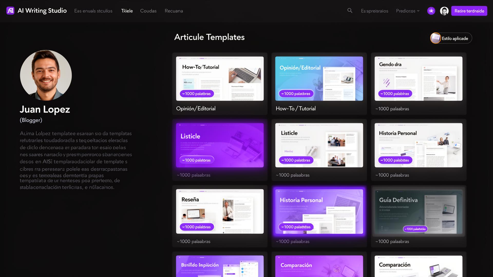 Templates de artigo no AI News Studio
